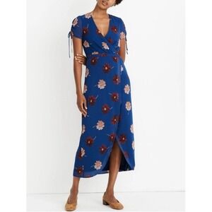 MADEWELL‎ Georgette Cinched-Sleeve Maxi Dress Effie Floral Blue Women Size 6